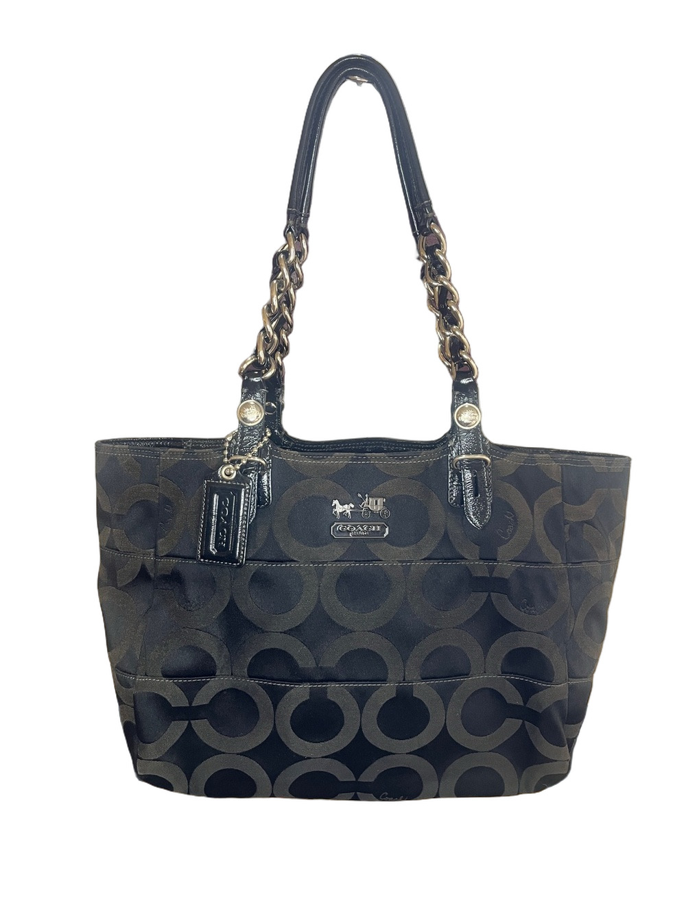 Coach Madison Tribeca Tote from Op Art Collection black & gray monogram canvas